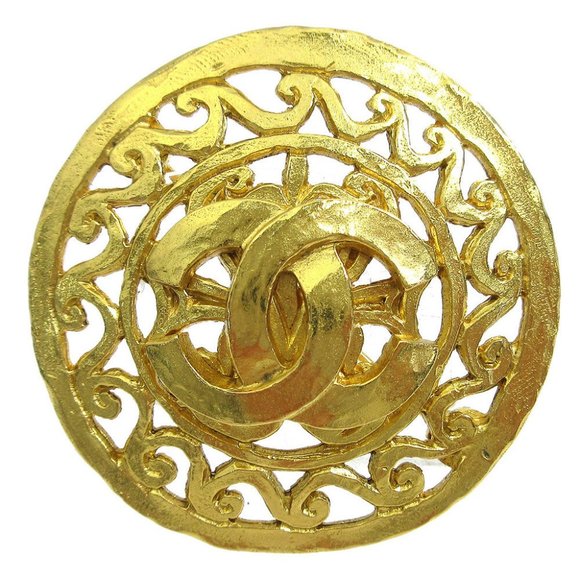 AUTH CHANEL CC Medallion Motif Brooch Pin Corsage Gold-Tone 95A - Picture 1 of 4